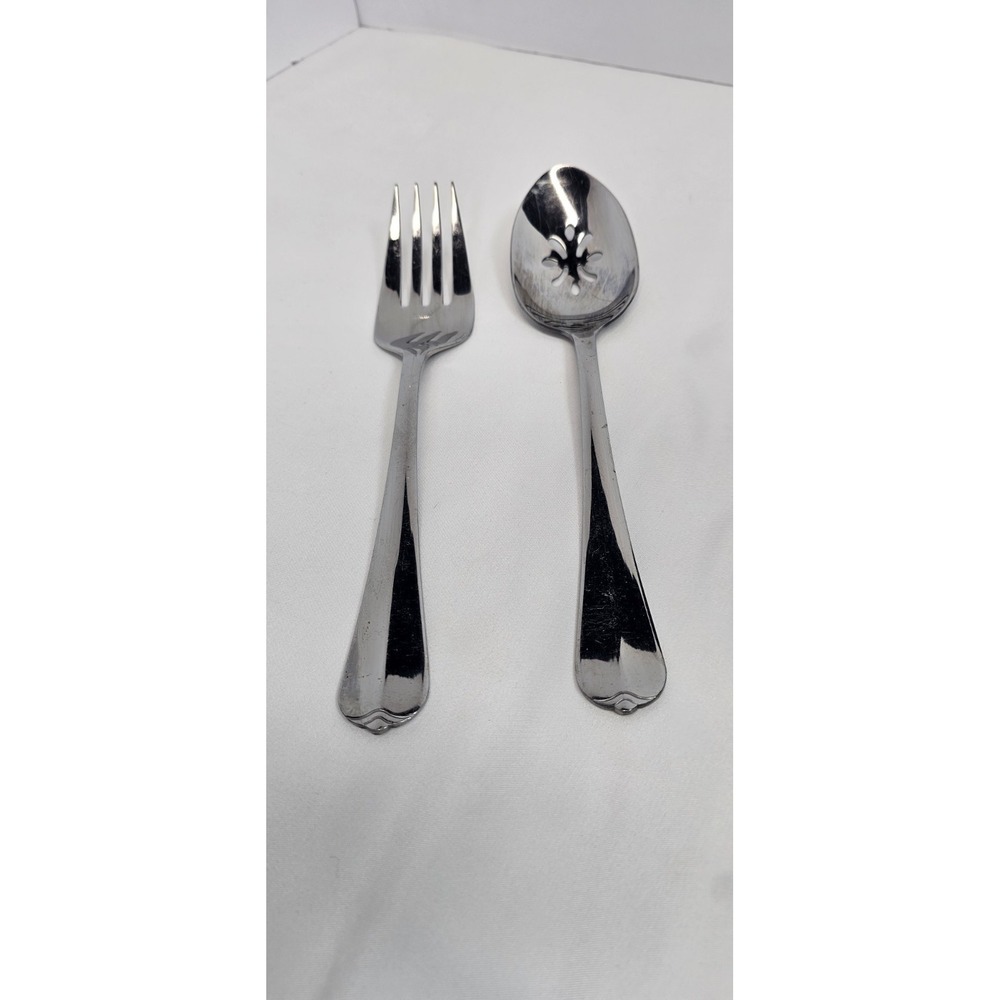 Oneida Juilliard Serving Spoon Fork Set Stainless Slotted Salad Vintage